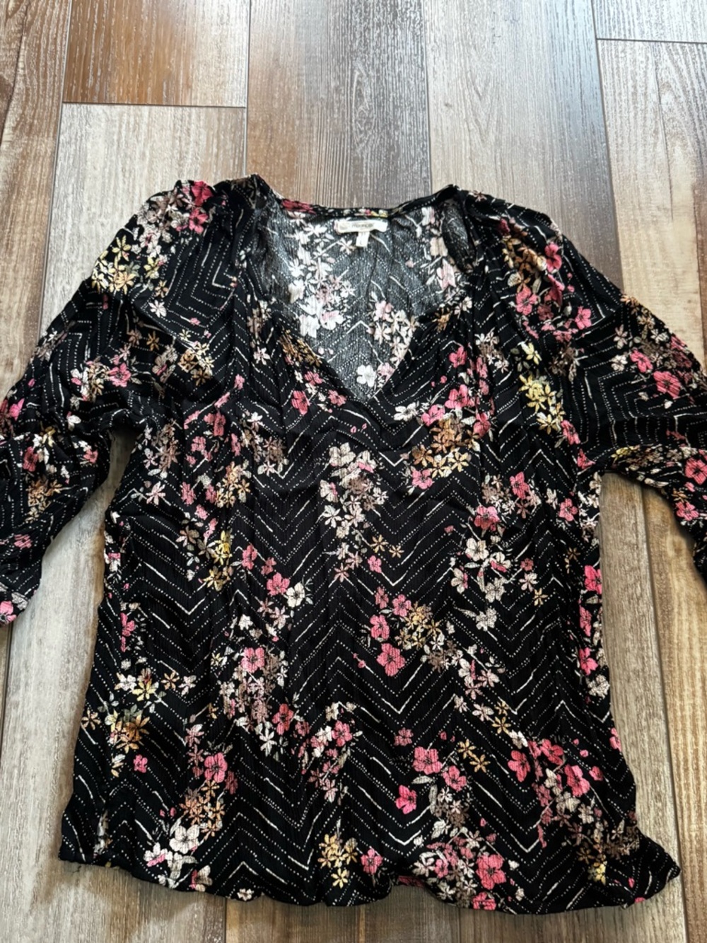 Maurices Black Floral V-Neck Blouse